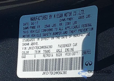 2017 Infiniti Q60 3.0T Premium from USA, damaged, VIN JN1EV7EK2HM364390